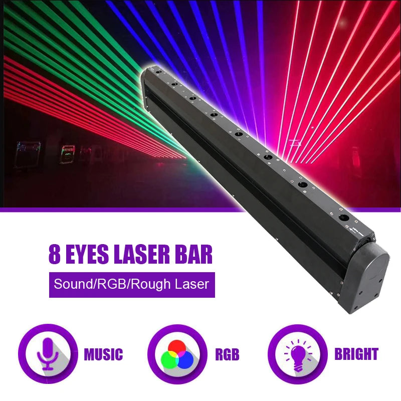 SUNART 8 Eyes RGB Stage Effect Laser Bar Beam Lighting for DJ Disco Party Wedding Moving Head Projector Wash Spot DMX Control